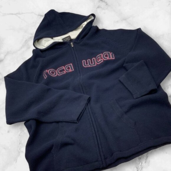 Men's Rocawear NavyBurgundyWhite Hooded Full Zip Sweater NWT